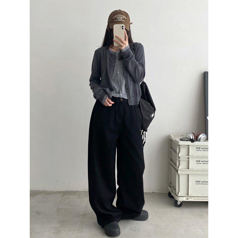 Curvy Girl Black Fleece-Lined Wide Leg Jeans - Autumn/Winter Slimming Style