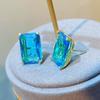 Blue Topaz Princess Cut Stud Earrings Exaggerated Bridal Earrings for Women