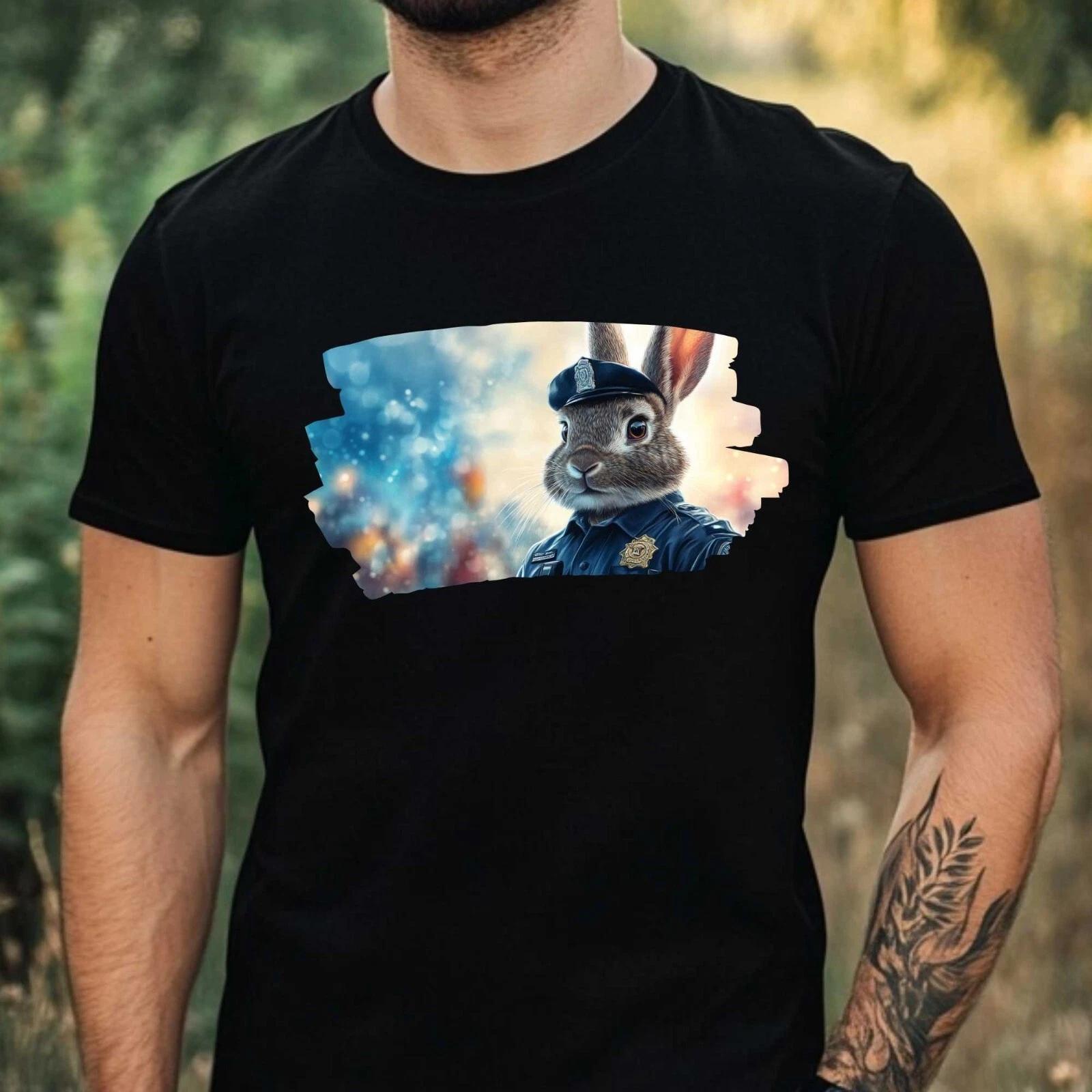 T-Shirt Herren Hase als Polizist Motiv Baumwolle Größe XS bis 5XL XL