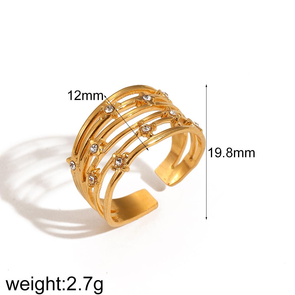 Dainty 18K Gold Plated Stainless Steel Turquoise Zircon Rings Lava Hammered Texture Evil Eyes Rectangle Rings Jewelry