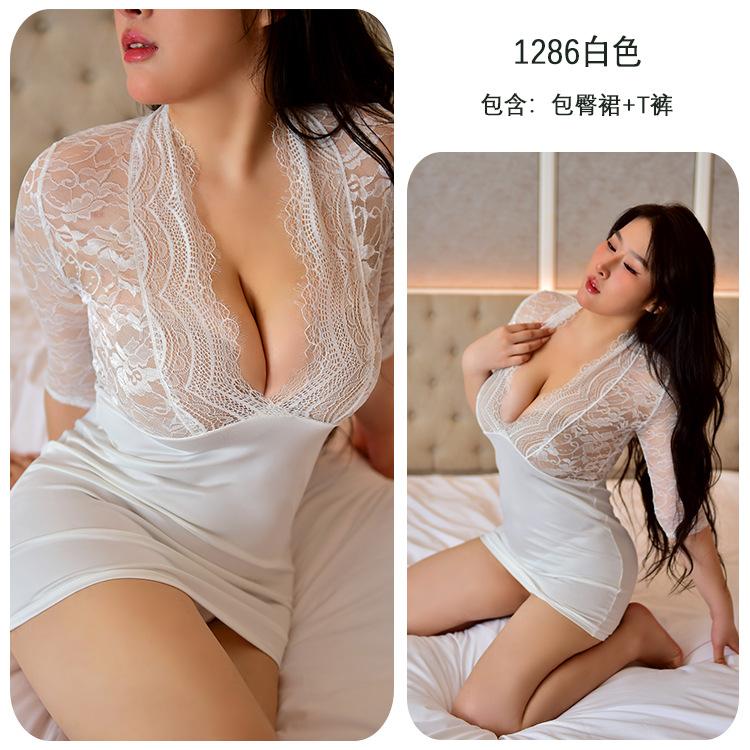 Sex Underwear Large Size Hip Skirt Sexy Secretary Uniform Temptation Deep V See-through Suit