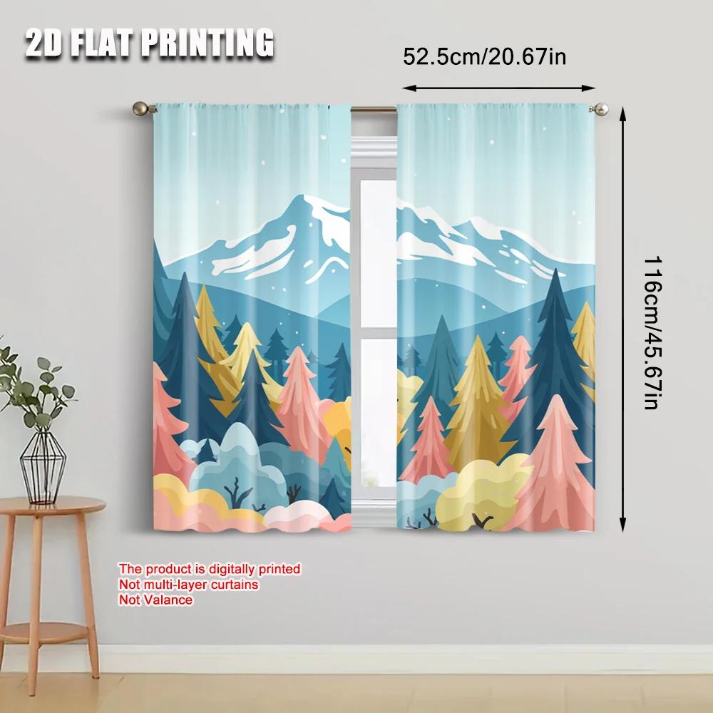 2pcs   2D flat printing Curtain colored trees Versatile Polyester Fabric  Without Electricity Festive Backdrops for Holiday
