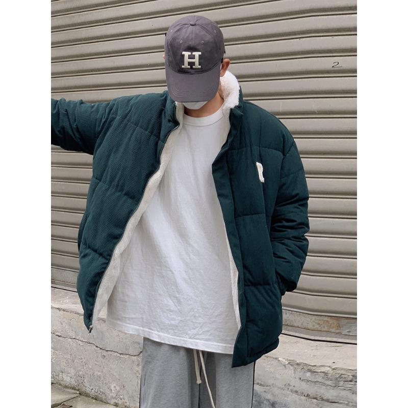 Double-sided Wear Lamb Wool Cotton-padded Jacket Couple Winter Corduroy Cotton-padded Jacket with Velvet Padded Lamb Down.