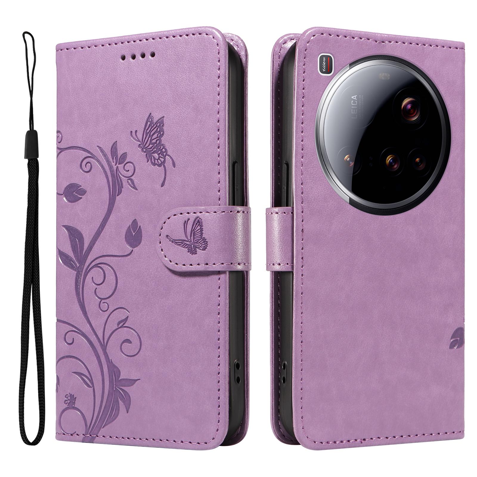 

For Xiaomi 15 Ultra PU Leather Case Flower Pattern Wallet Stand Phone Cover Light Purple