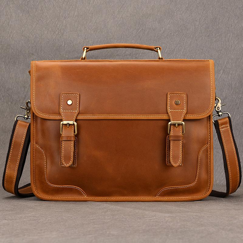 New Designer Leather Laptop Briefcase Genuine Leather Men's Computer Bag Working Handbags Tote Bag Man Male 14 Inch Shoulder Bag