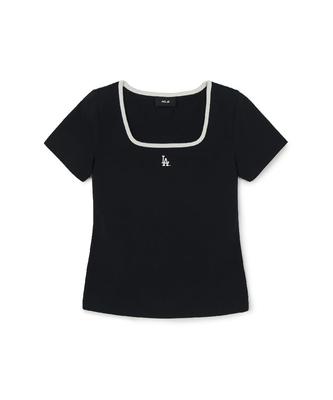 Emelbi Women'S Basic Square Neck Slim Fit Short Sleeve T-Shirt La (Black)