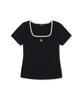 Emelbi Women'S Basic Square Neck Slim Fit Short Sleeve T-Shirt La (Black)