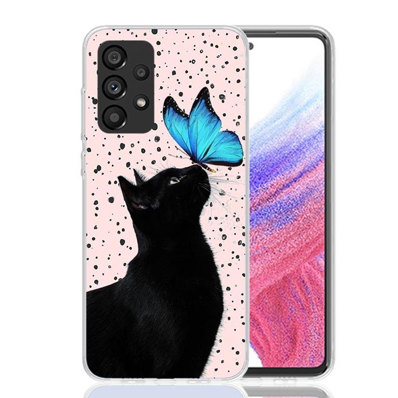 Black Cat Cartoon Cute Phone Case For Samsung Galaxy A13 A14 A15 A16 A53 A54 A55 A56 A33 A34 A35 A36 A23 A24 A25 A26 A05S A04S A