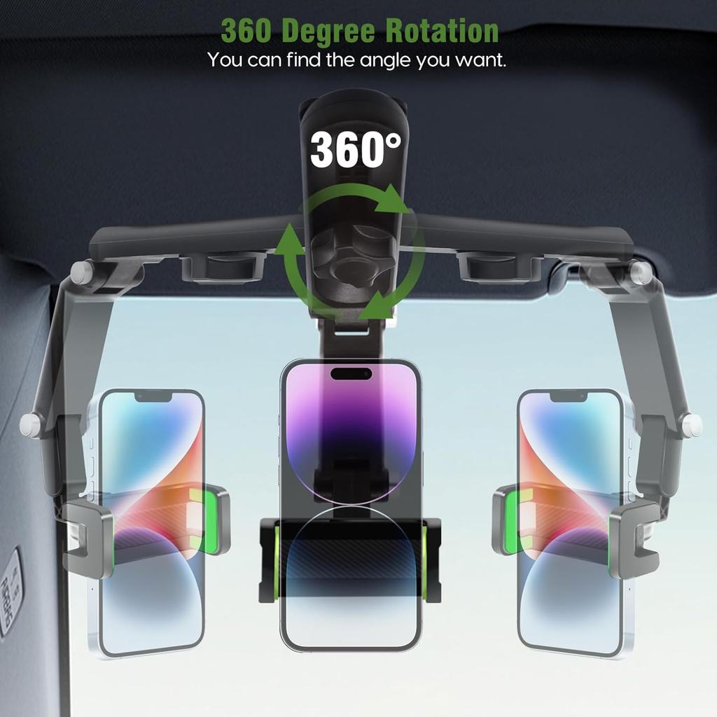Car Phone Holder - 1080 Multifunction Sun Visor Universal 360 Rotating Cell Phone  Mobile Mount for Vehicle Rear View Mirror