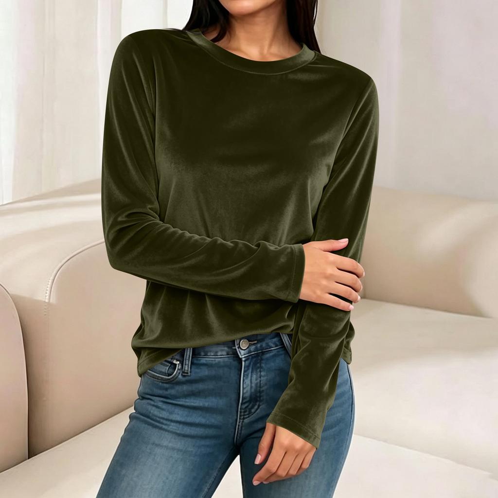 Women's Color Neck Long Sleeve Loose Fit Pullover Top