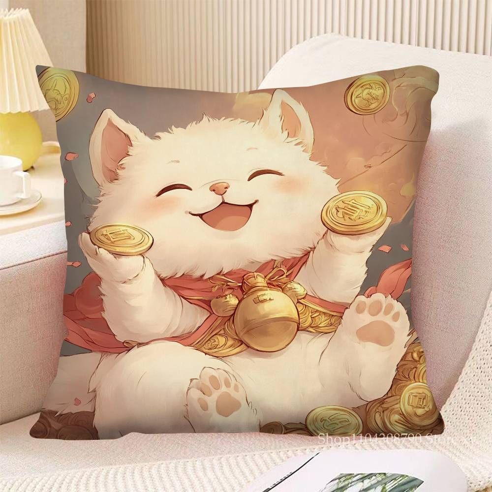 Cute Lucky Cat Pillow Case Fashion Square Pillowcase Bedroom Sofa Room Ins Decoration Leisure