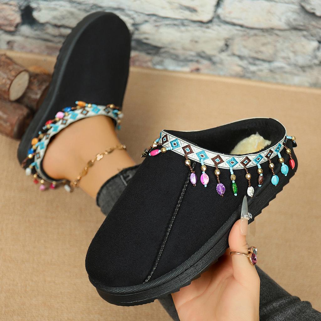 Fashion Platform Fluffy Slippers Women House Flats Fashion Slippers Plush Winter Designer Shoes Ladies Large Size Home Slides Women