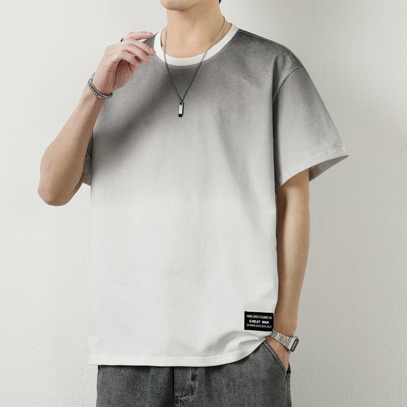 Men's Gradient Crew Neck T-Shirt - Casual Short Sleeve Basic Tee