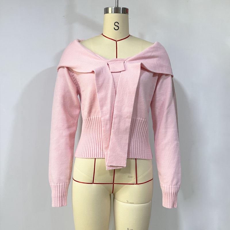 Women's Autumn/Winter Cross-Border Bow Collar Knit Sweater Pullover