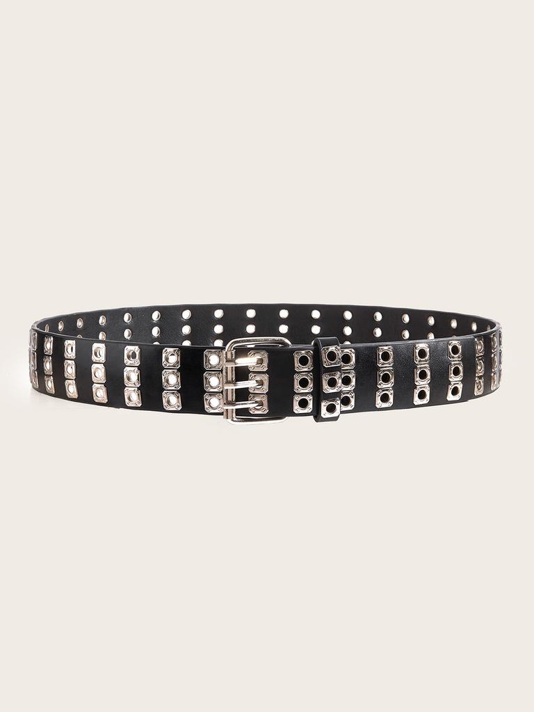 Double Row Retro Belt Iron Buckle Hollow Pattern Stylish Jeans Streetwear Looks