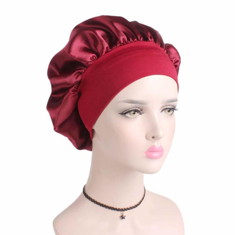 Soft Silk Hair Bonnet With Wide Band Comfortable Night Sleep Hat Hair Loss Cap