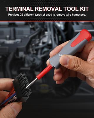 26-Piece Terminal Removal Tool Kit, Pin Extractor for Automotive Wire Harness (Red)