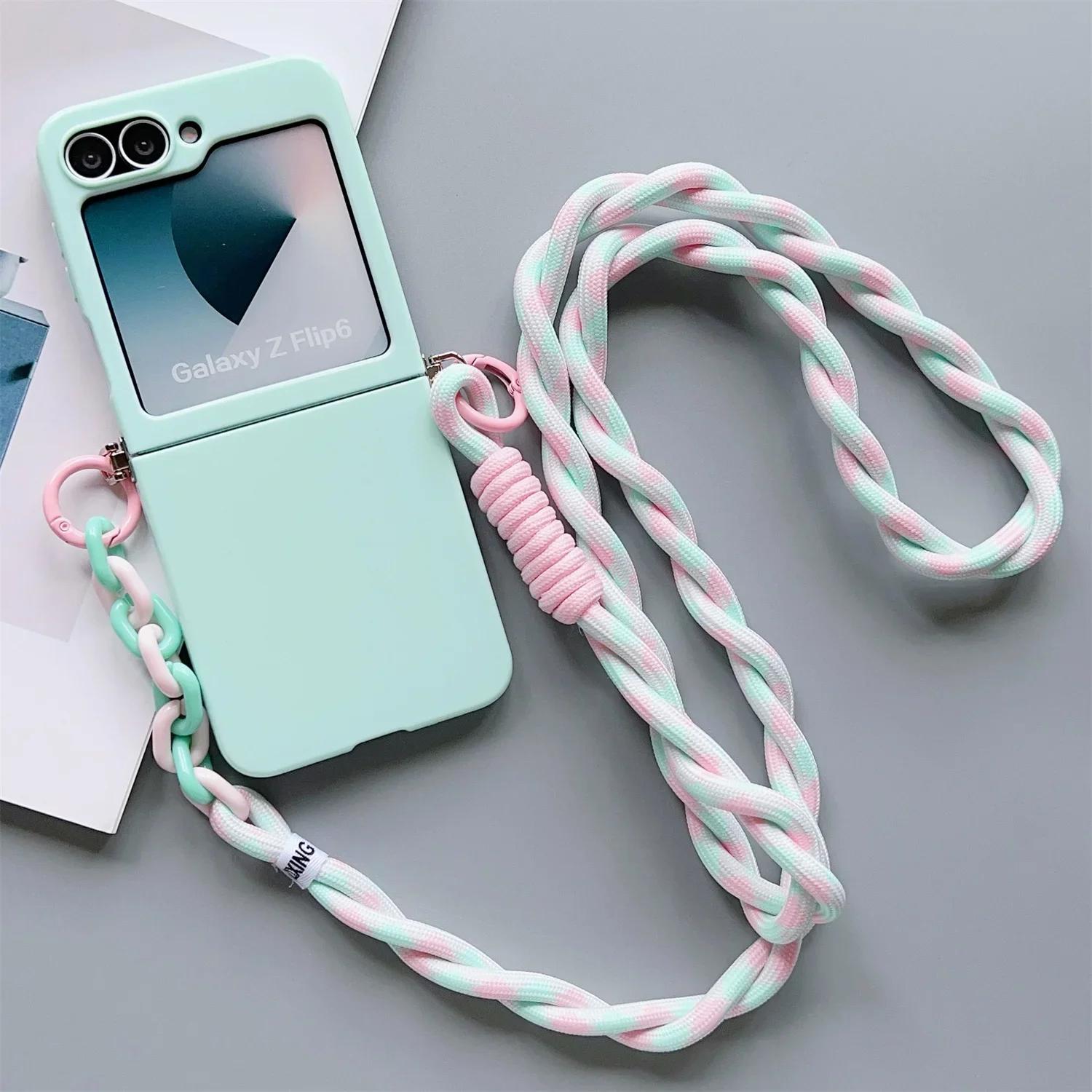 

Candy Solid Protective With Crossbody Lanyard Strap Slim Phone Case For Samsung Galaxy Z Flip 7 4 5 6 Flip6 Flip7 Cute Cover Galaxy Z Flip7 зелений