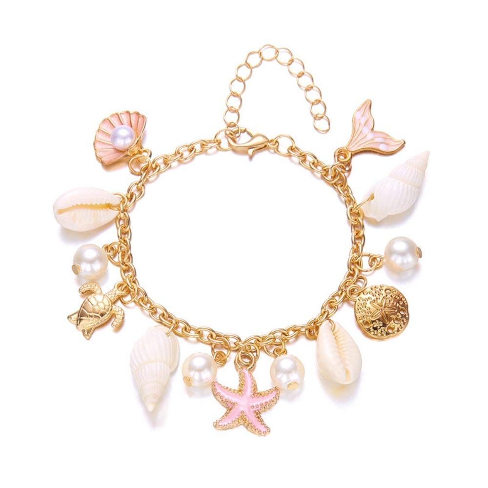 Boho Shell Starfish Bracelet Pearl Bohemian Beach Jewelry Metal Gold Bracelet Party Jewelry