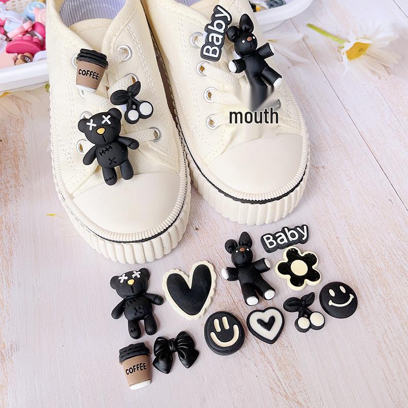 Shoelace Buckle Cartoon Decorations: Black Rabbit & Bear for AF1