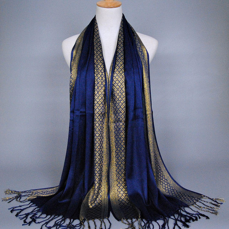 Monochrome Cotton and Linen Tassel Golden Silk Fashion Shawl Spring and Autumn Dual-purpose Scarf Headscarf
