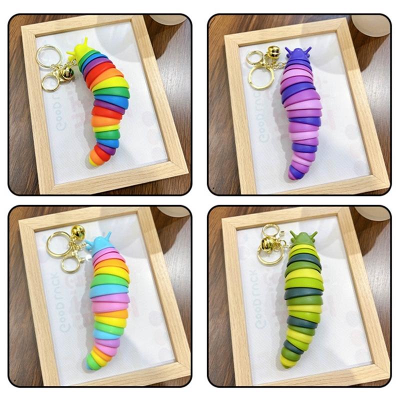 Chaveiro de Plástico Lagartas Fofas e Coloridas Criativo e Desenho Animado Animal Pingente de Decoração de Bolsa