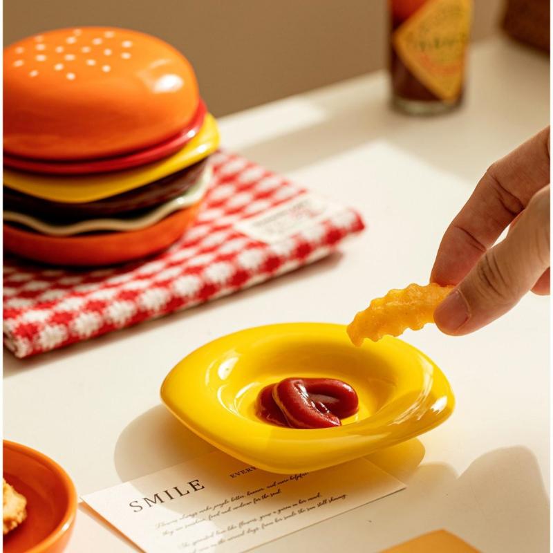 6 Stück/Set Hoher Wert Knochenspucknapf Stapelbares Hamburger-Platten-Set Burger 6 Schichten Speiseteller Lustige Saucenbehälter Tischdeko