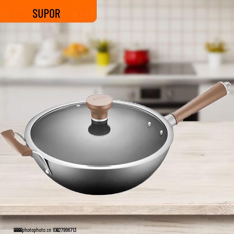 SUPOR Core Iron II 32cm Rust-Proof Wok with Glass Lid