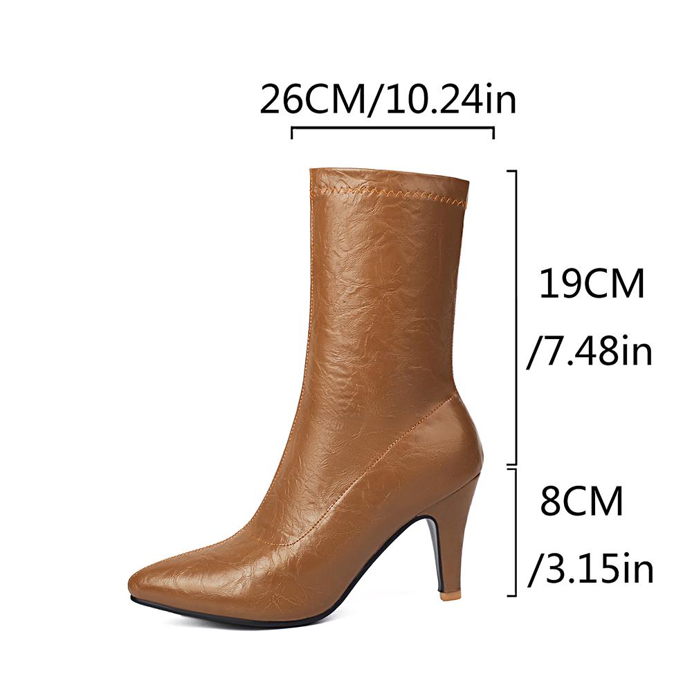 White Red Women Mid Calf Boots Pointed Toe High Spike Heel Small Big Size 33 47