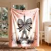 [2D FLAT PRINTING] 1pc Foundation Stripe Bow Eiffel Tower Star Pattern Themed Flannel Blanket - Large Size, Soft, Lightweight, and Warm, Suitable for 