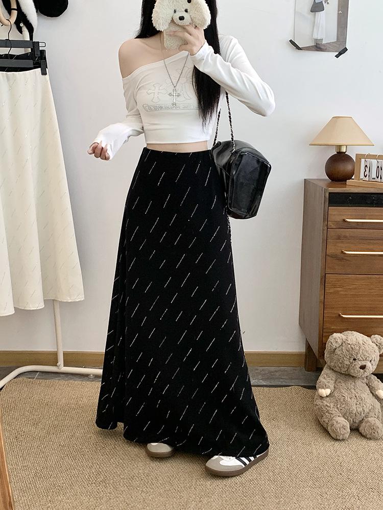Elegant Plus Size Women s Rhinestone Sparkle Long Skirt - Stylish Design L