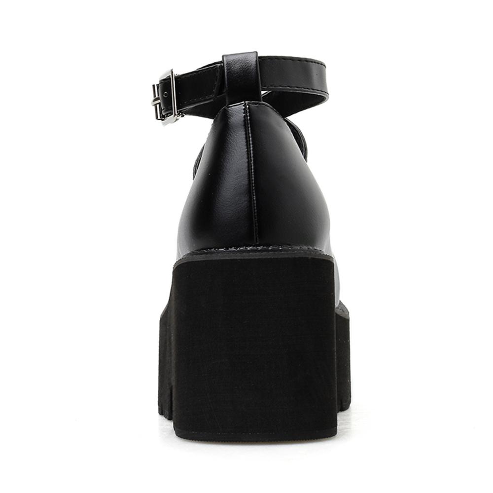 נעלי סטודנטים נערה נעלי LOLITA נעליים אחידות עקב פלטפורמה מעור PU רצועת קרסול נעלי עקב לנשים מרי ג'יינס לקוספליי לנשים