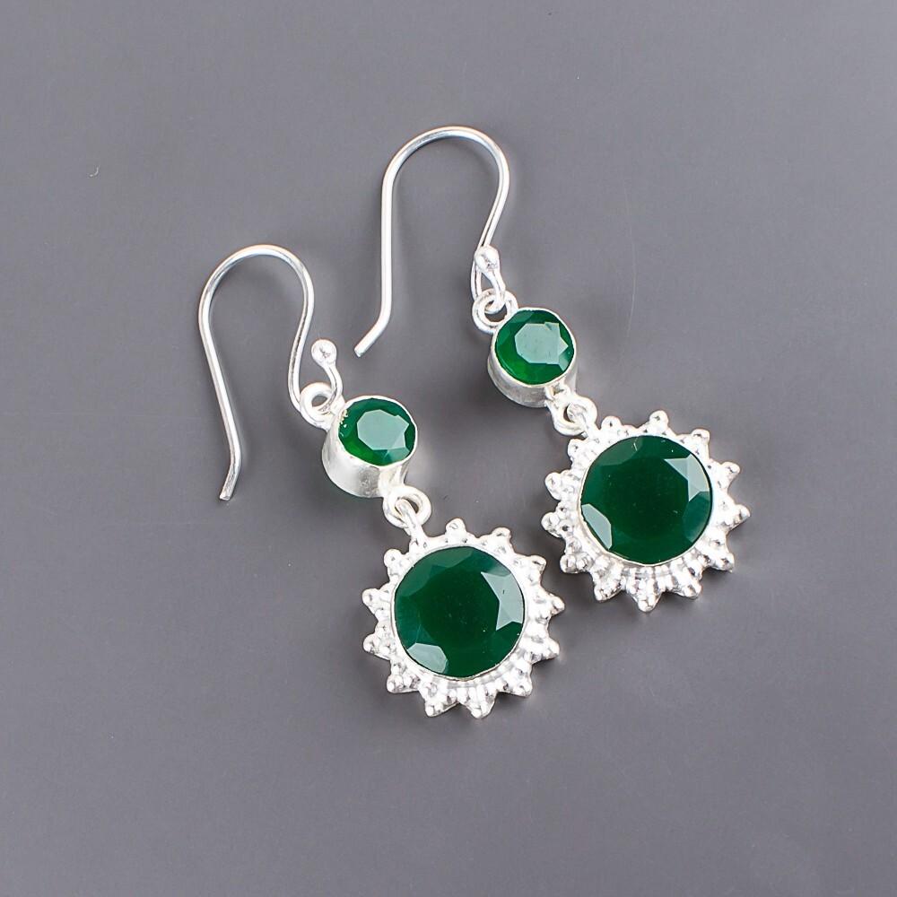 Green Onyx Gemstone 925 Sterling Silver Jewelry Drop/Dangle Women Earrings 1.80" EE-13-17