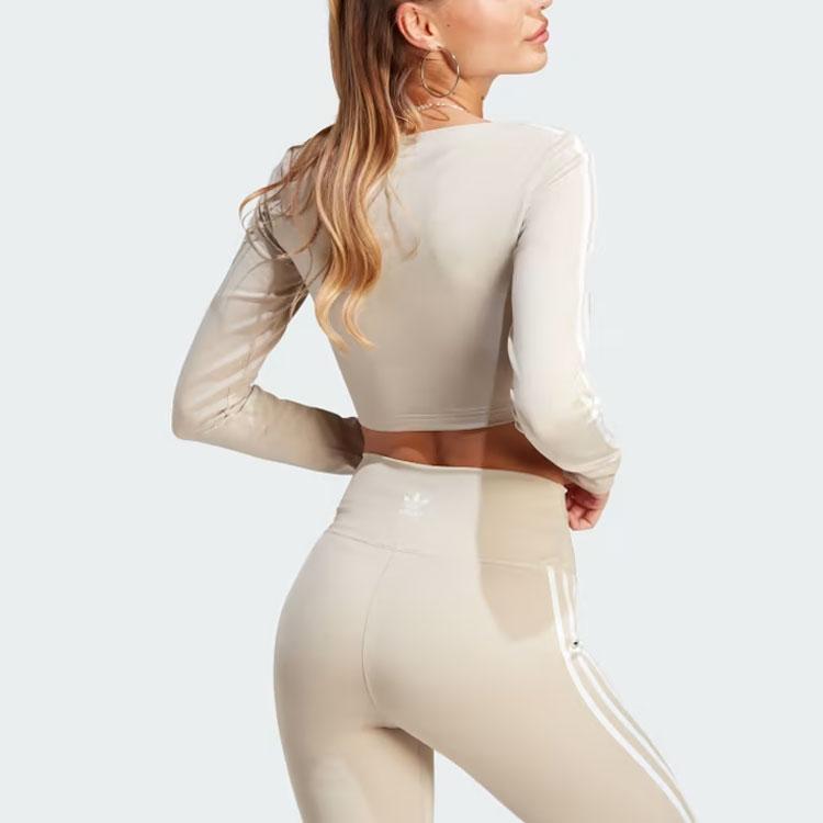 adidas Originals Women's Adicolor Classics 3-Stripes Button Long Sleeve Tee Wonder Beige II0708