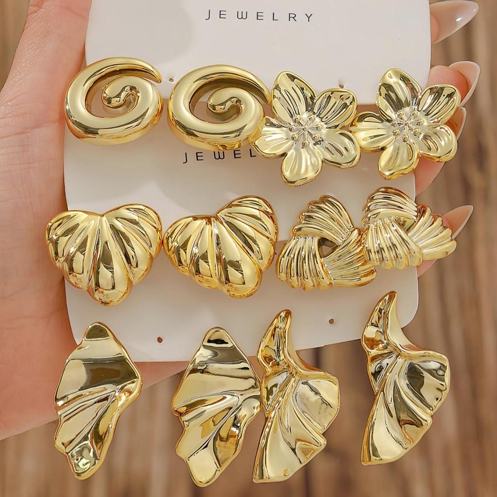 Women's Geometric Gold Teardrop and Twist Earring Set (3-9 Pairs)