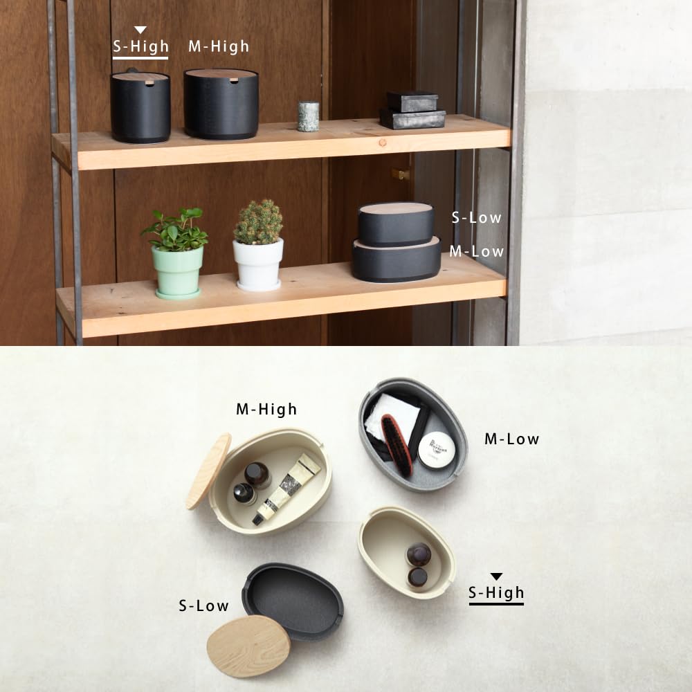 Ideaco Oval Box S, High, Stone Sand Black, with Lid, 18cm Wide X 12cm Deep X 13.5cm High, Tabletop Storage