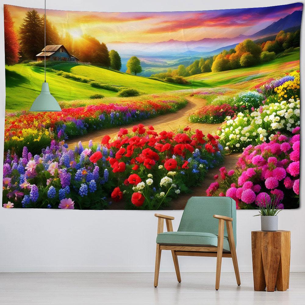 Colorful Landscape Illustration Tapestry Wall Art Decoration Dreamy Forest Mountain Bedroom Living Room Hippie Home Decoration