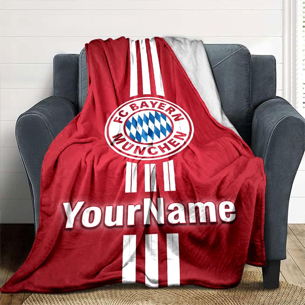 Bayern Munich Personalized Name Blanket Throw Customizable Blanket Warmthful Decor Great for Living Room Sofa Home Decor Nap Four Seasons Universal