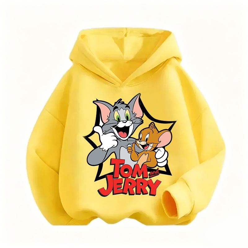 2026 Autumn Boys Girls Hoodies Cartoon Print Children's Tom Jerry Autumn Winter Long Sleeve Sweatshirt Cute Girls Hoodies Pullover