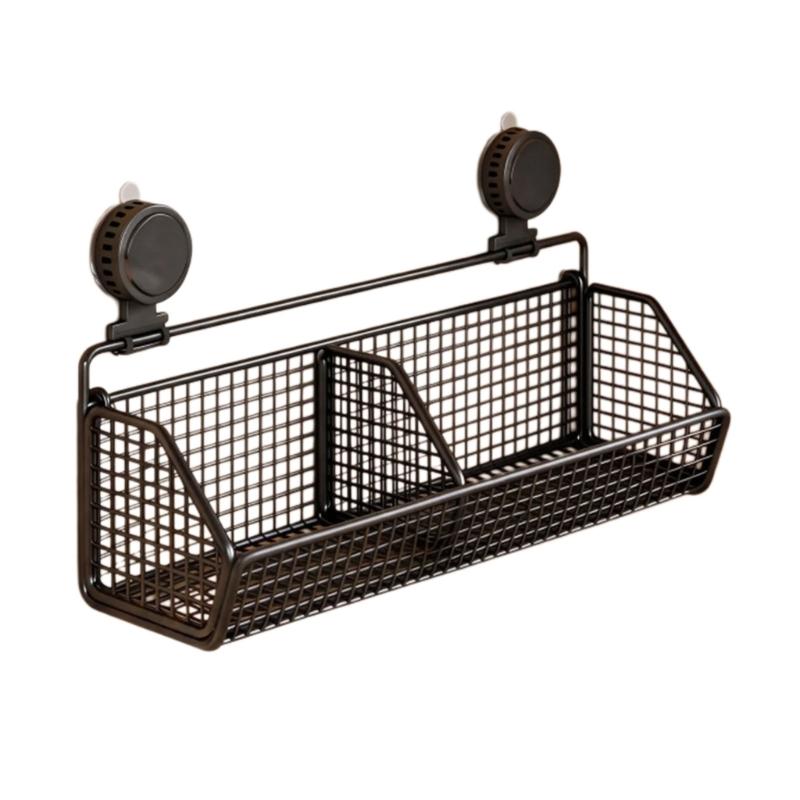 Suction Cup Wall Storage Basket with Iron Wire Frame for Kitchen Bathroom Countertop and Sink Side Storage Use