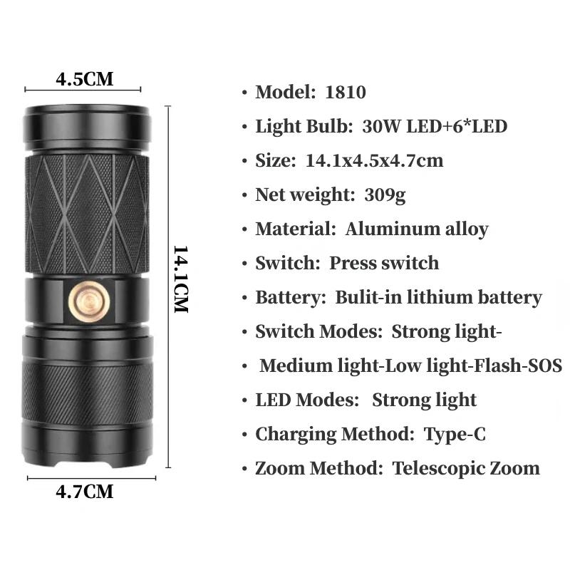 Powerful Led Flashlight Torch Xhp90 Tactical Torch Type-c Rechargeable White Laser Hand Lamp for Outdoor Camping