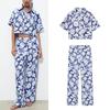 Summer Women's Flower Print Short Sleeve Lapel Short Shirt 3149596 Loose Casual Trousers 2657596