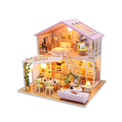 Drewniany Domek dla Lalek DIY Ręcznie Robiony Model do Budowania Puzzle 3D Zabawka do Montażu Miniaturowy Domek dla Lalek
