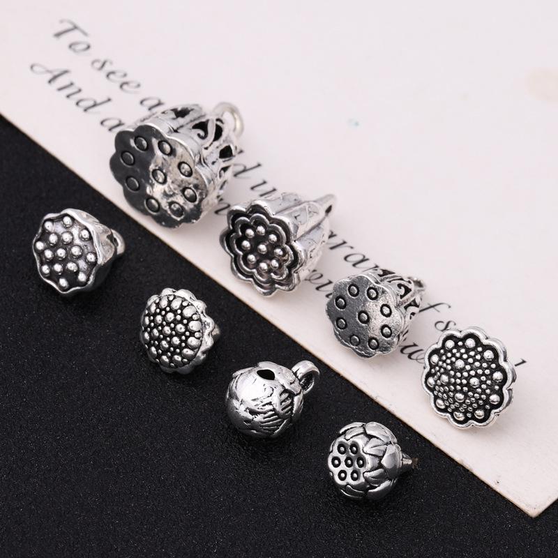Anhänger Lotus-Kapsel aus tibetischem Silber: Vintage Blumenhalter Anhänger & Perlen für DIY Schmuck und Armbänder