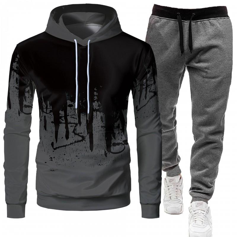 Mens Casual Sport Hoodie Pants Set 3D Printed Long Sleeve Top Joggers Outfit