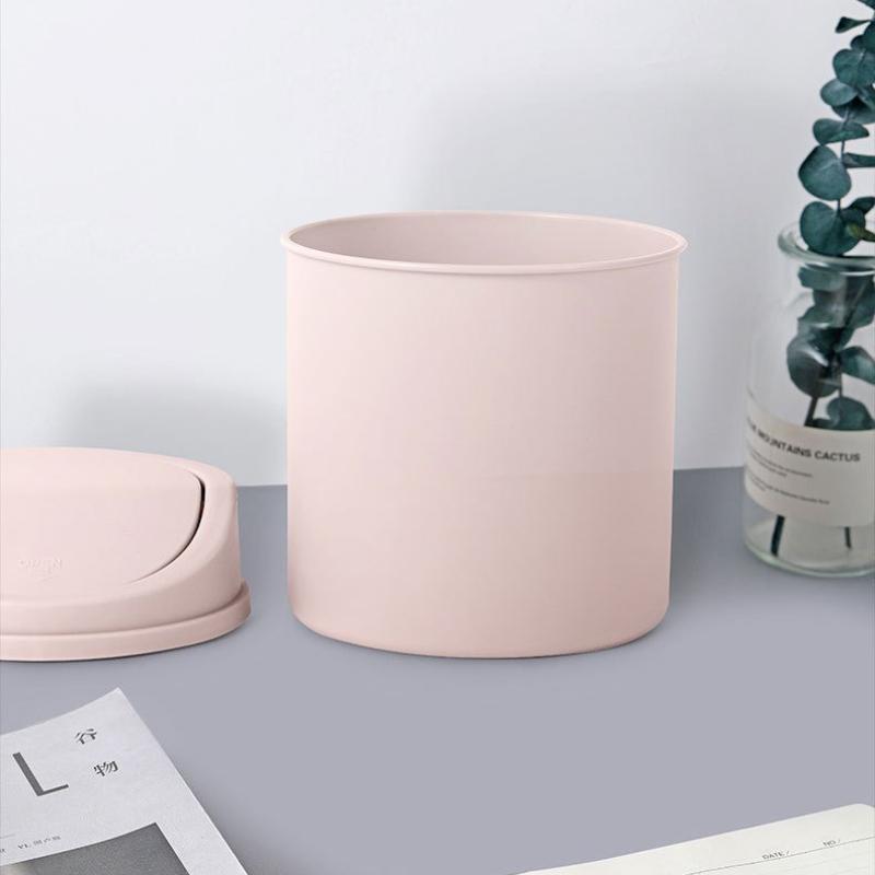 1pc Space-Saving Mini Desktop Trash Can with Lid - Polypropylene Cylindrical Tabletop Waste Bin, Easy To Clean Screw-Off Cap
