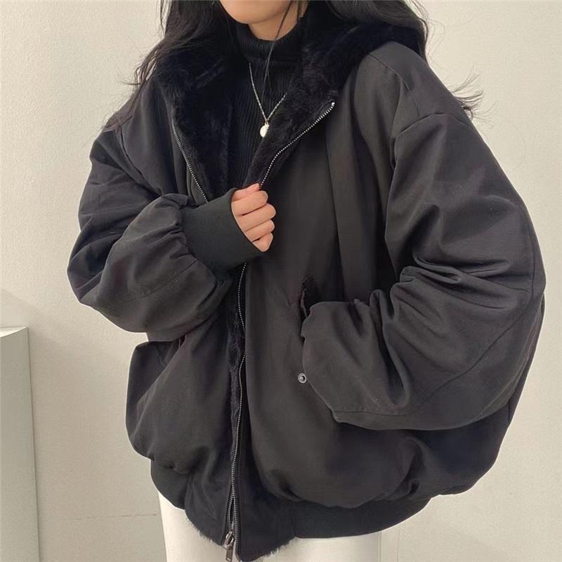 Giacca Bomber da Donna con Cappuccio Foderato in Pile e Zip-Up Cappotto Invernale Casual