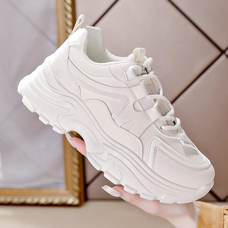 Fashion 2025 New Women New Fashion Platform Sport Shoes Women Summer Beige Casual Chunky Sneakers Women Leather Platform Shoes