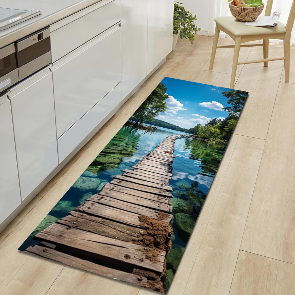 1Pcs Beautiful Scenery Pattern Floor Mat Modern Kitchen Polyester Rug Non-Slip Colorful Indoor Carpet, For Home Bathroom Bedroom Living Room Decor