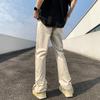 Men's Black Buttoned Combat Pants - American High Street Style, Trendy Workwear for Spring & Autumn, Handsome Flared Design
